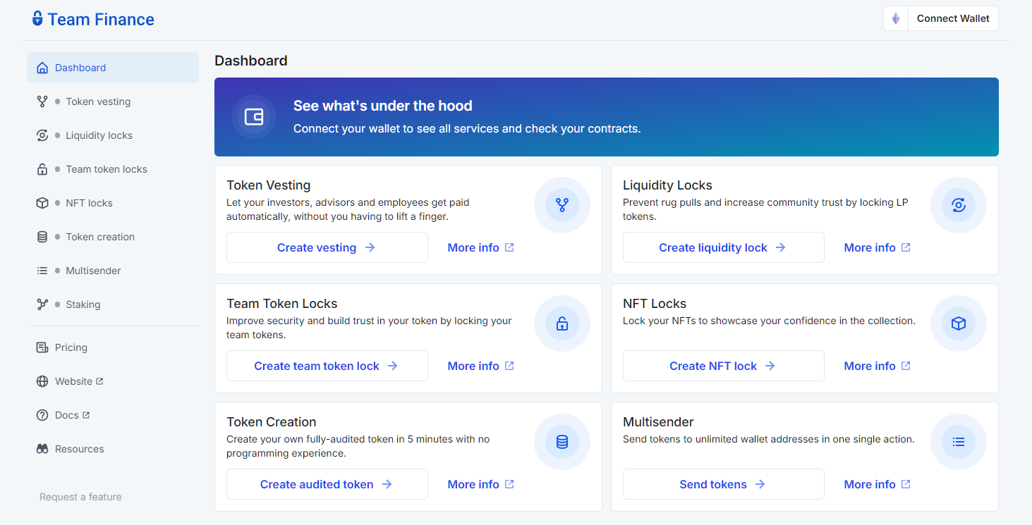 Team.finance App for Token Management and Marketing